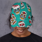 Teal Sugar Skull Pattern Print Baseball Cap