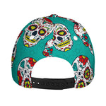 Teal Sugar Skull Pattern Print Baseball Cap