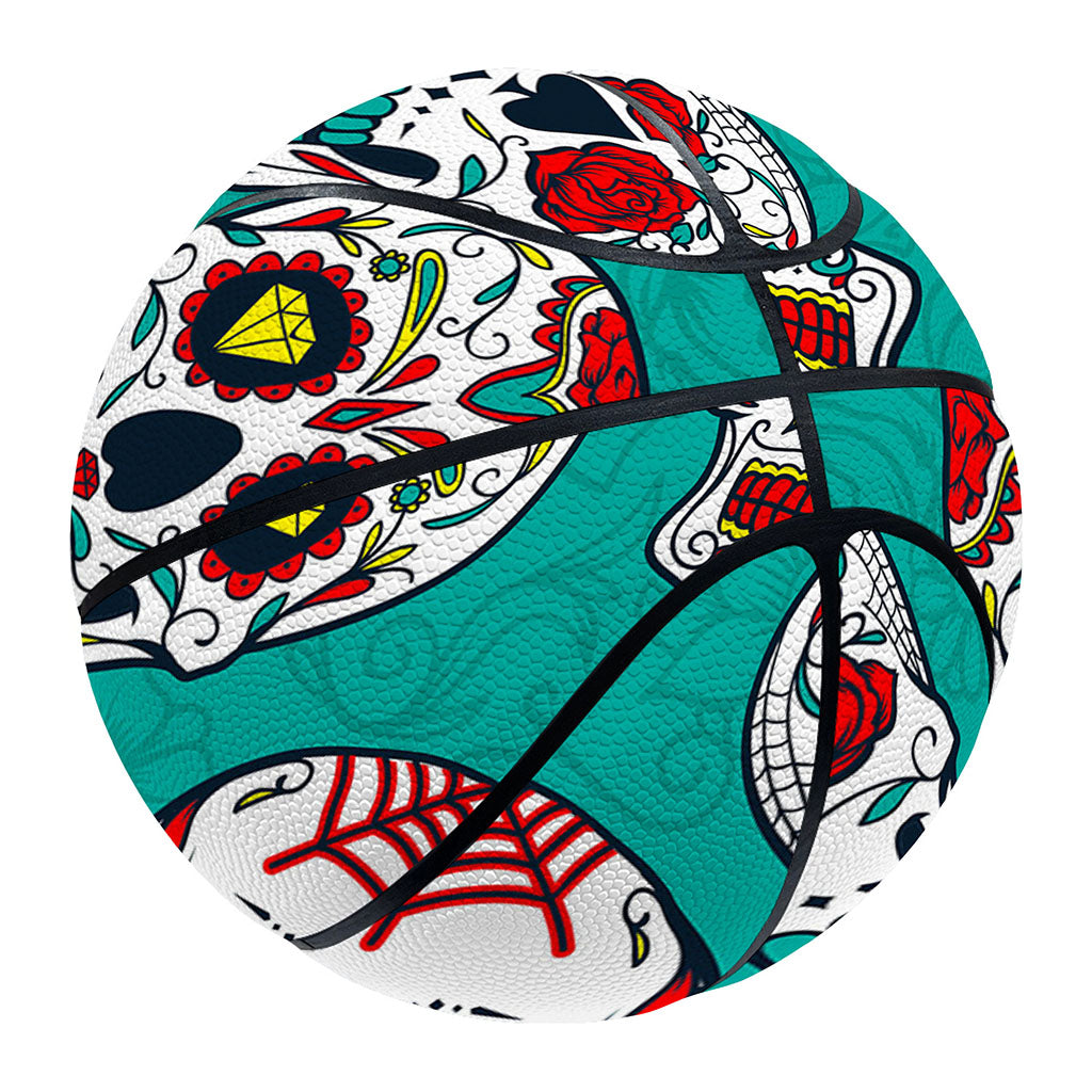Teal Sugar Skull Pattern Print Basketball