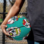 Teal Sugar Skull Pattern Print Basketball
