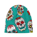 Teal Sugar Skull Pattern Print Beanie