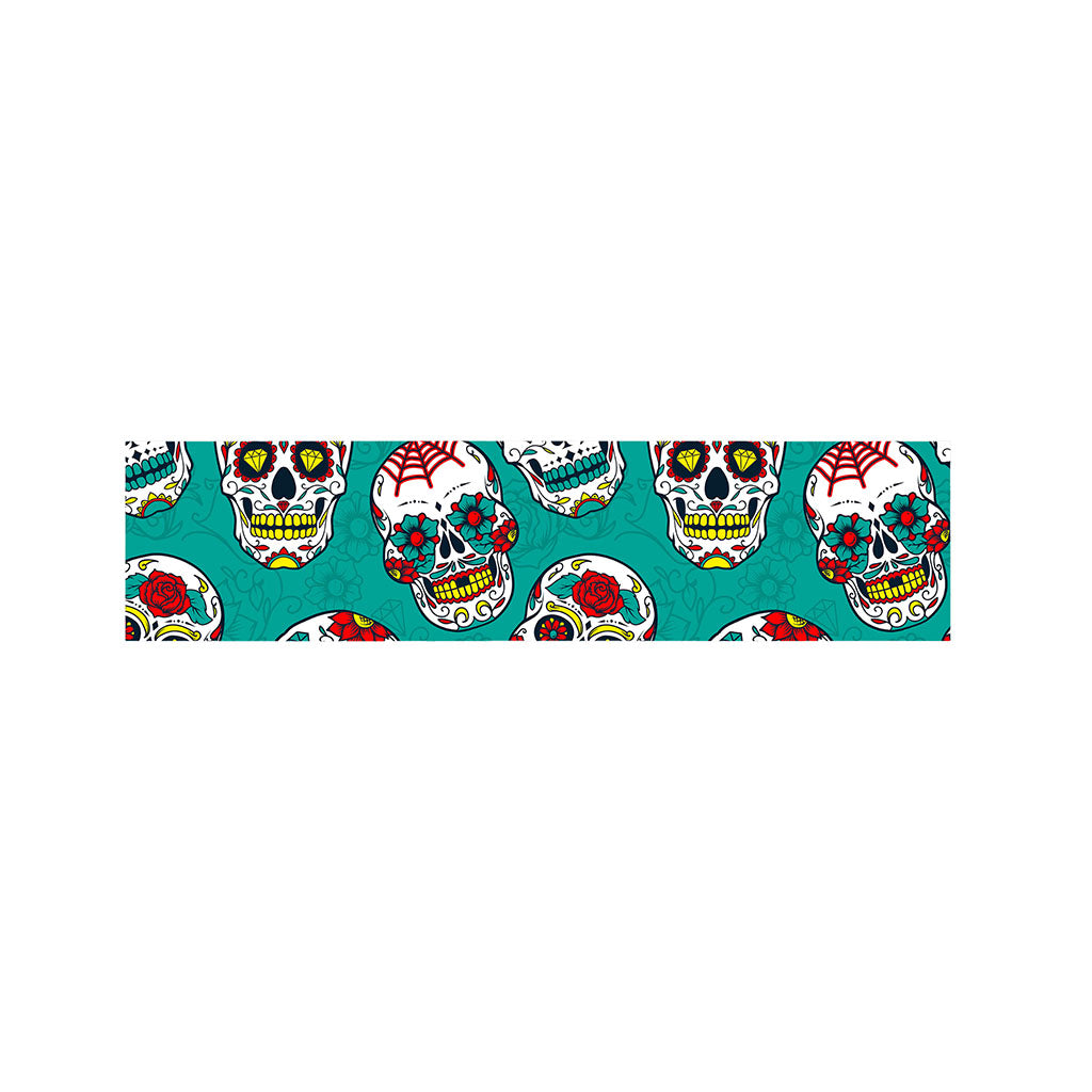 Teal Sugar Skull Pattern Print Bed Runner