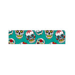 Teal Sugar Skull Pattern Print Bed Runner