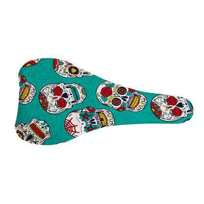 Teal Sugar Skull Pattern Print Bicycle Seat Cover
