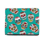 Teal Sugar Skull Pattern Print Bifold Wallet