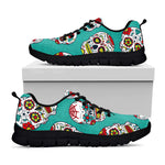 Teal Sugar Skull Pattern Print Black Running Shoes