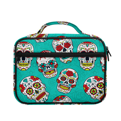 Teal Sugar Skull Pattern Print Briefcase Bible Bag