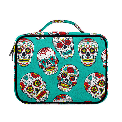 Teal Sugar Skull Pattern Print Briefcase Bible Bag
