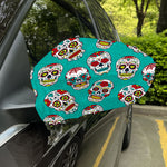 Teal Sugar Skull Pattern Print Car Side Mirror Covers