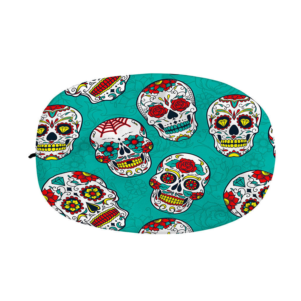 Teal Sugar Skull Pattern Print Car Side Mirror Covers