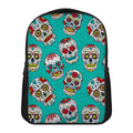 Teal Sugar Skull Pattern Print Casual Backpack