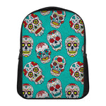 Teal Sugar Skull Pattern Print Casual Backpack