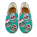 Teal Sugar Skull Pattern Print Casual Shoes