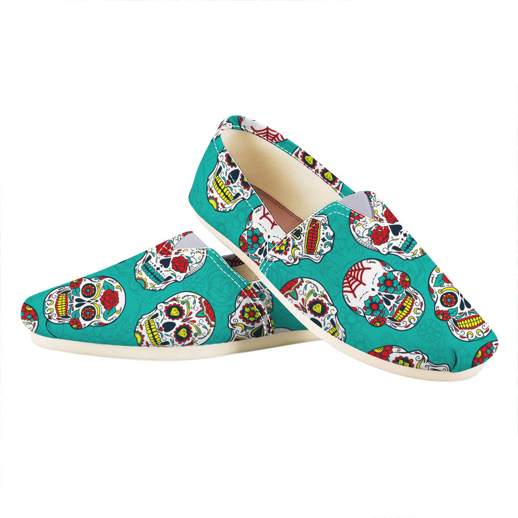 Teal Sugar Skull Pattern Print Casual Shoes