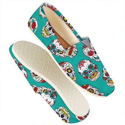Teal Sugar Skull Pattern Print Casual Shoes