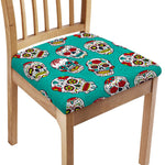 Teal Sugar Skull Pattern Print Chair Cushion Cover