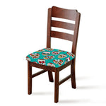 Teal Sugar Skull Pattern Print Chair Cushion Cover