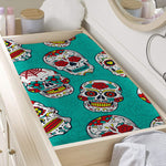 Teal Sugar Skull Pattern Print Changing Pad Cover