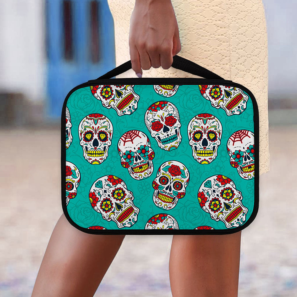 Teal Sugar Skull Pattern Print Classic Bible Case