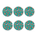 Teal Sugar Skull Pattern Print Coaster Set