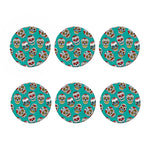 Teal Sugar Skull Pattern Print Coaster Set