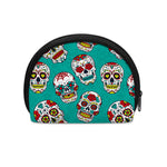 Teal Sugar Skull Pattern Print Coin Purse
