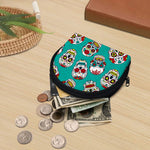 Teal Sugar Skull Pattern Print Coin Purse