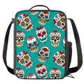 Teal Sugar Skull Pattern Print Crossbody Lunch Bag