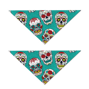 Teal Sugar Skull Pattern Print Dog Bandana