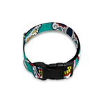Teal Sugar Skull Pattern Print Dog Collar