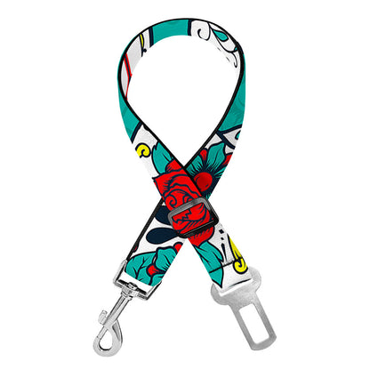 Teal Sugar Skull Pattern Print Dog Seat Belt