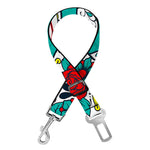 Teal Sugar Skull Pattern Print Dog Seat Belt