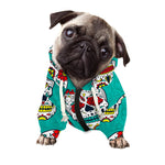 Teal Sugar Skull Pattern Print Dog Zip Up Hoodie