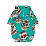 Teal Sugar Skull Pattern Print Dog Zip Up Hoodie