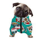 Teal Sugar Skull Pattern Print Dog Zip Up Jacket
