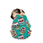 Teal Sugar Skull Pattern Print Dog Zip Up Jacket