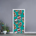 Teal Sugar Skull Pattern Print Door Sticker