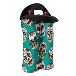 Teal Sugar Skull Pattern Print Double Neoprene Wine Tote