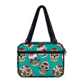 Teal Sugar Skull Pattern Print Double Strap Bible Bag