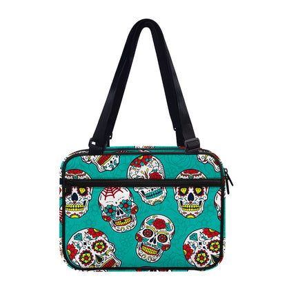 Teal Sugar Skull Pattern Print Double Strap Bible Bag