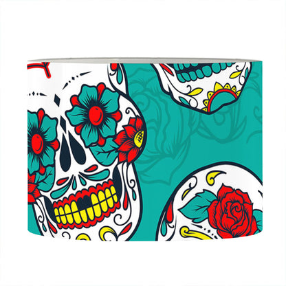 Teal Sugar Skull Pattern Print Drum Lamp Shade
