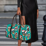 Teal Sugar Skull Pattern Print Duffle Bag