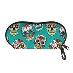 Teal Sugar Skull Pattern Print Glasses Case