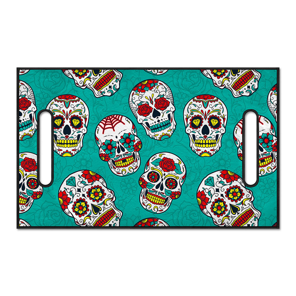 Teal Sugar Skull Pattern Print Golf Cart Seat Cover