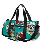Teal Sugar Skull Pattern Print Gym Bag
