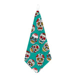 Teal Sugar Skull Pattern Print Hand Towel
