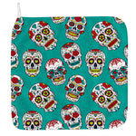 Teal Sugar Skull Pattern Print Hand Towel