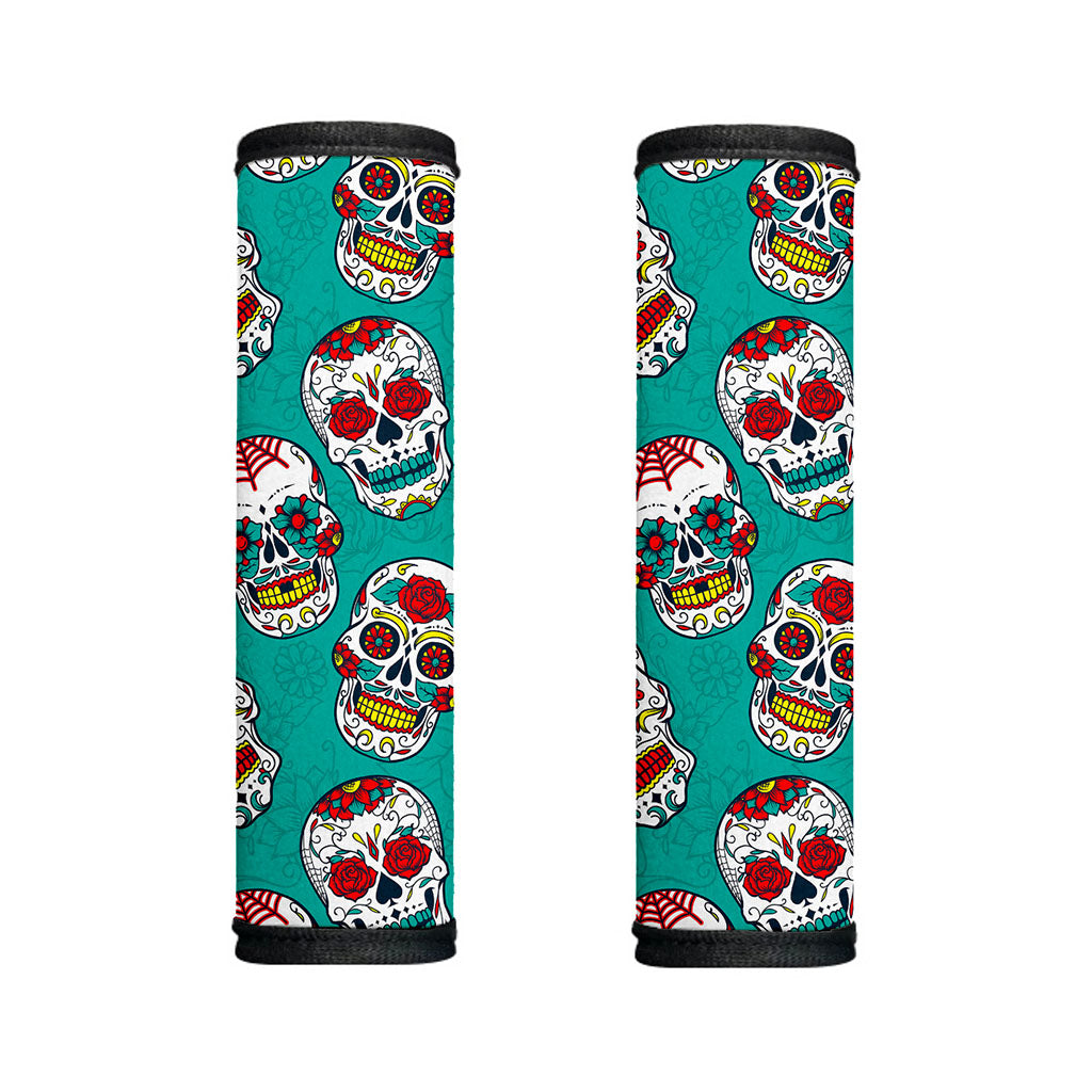 Teal Sugar Skull Pattern Print Handle Covers