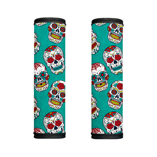Teal Sugar Skull Pattern Print Handle Covers