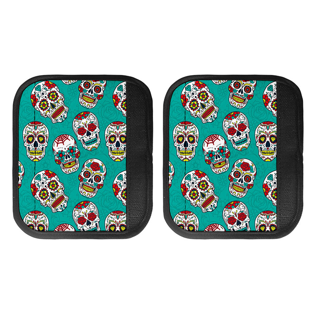 Teal Sugar Skull Pattern Print Handle Covers